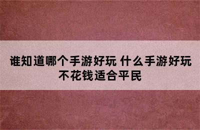 谁知道哪个手游好玩 什么手游好玩不花钱适合平民